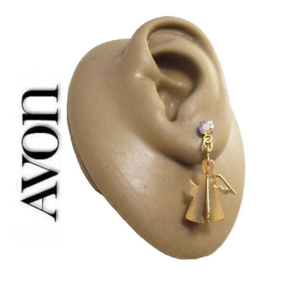 Avon Angel Wing Pierced Post Stud Earrings Gold Tone - Picture 4 of 5